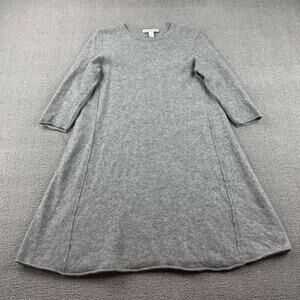 Autumn Cashmere Sweater Dress Women Medium Gray Sleeves Crewneck Knit A line